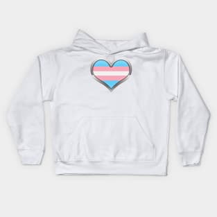 Large Transgender Pride Flag Colored Heart with Chrome Frame. Kids Hoodie